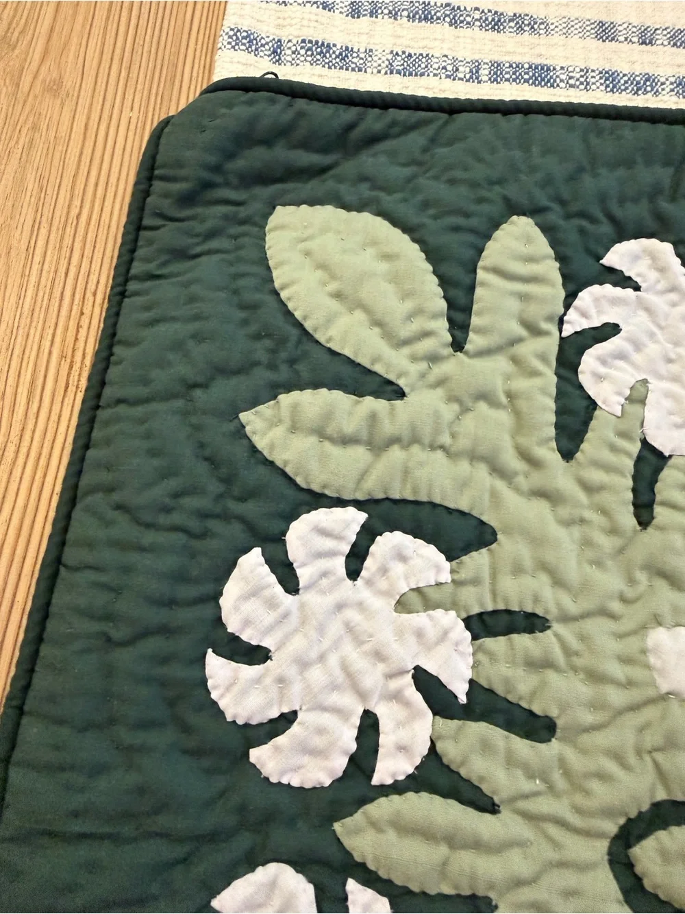 Hand stitched Hawaiian Pillow Cover Greens White 18x18